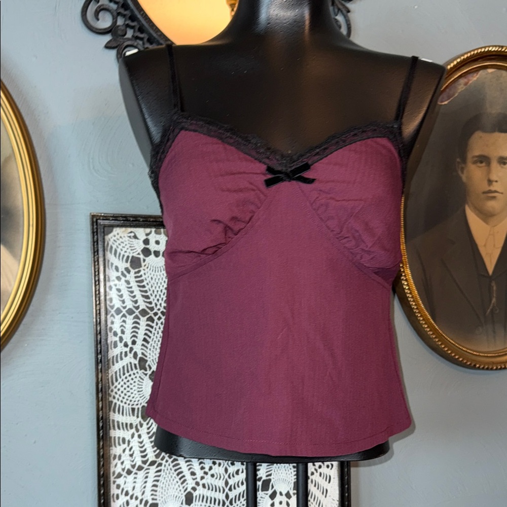 No Boundaries Purple Crop Top with Black Lace Trim